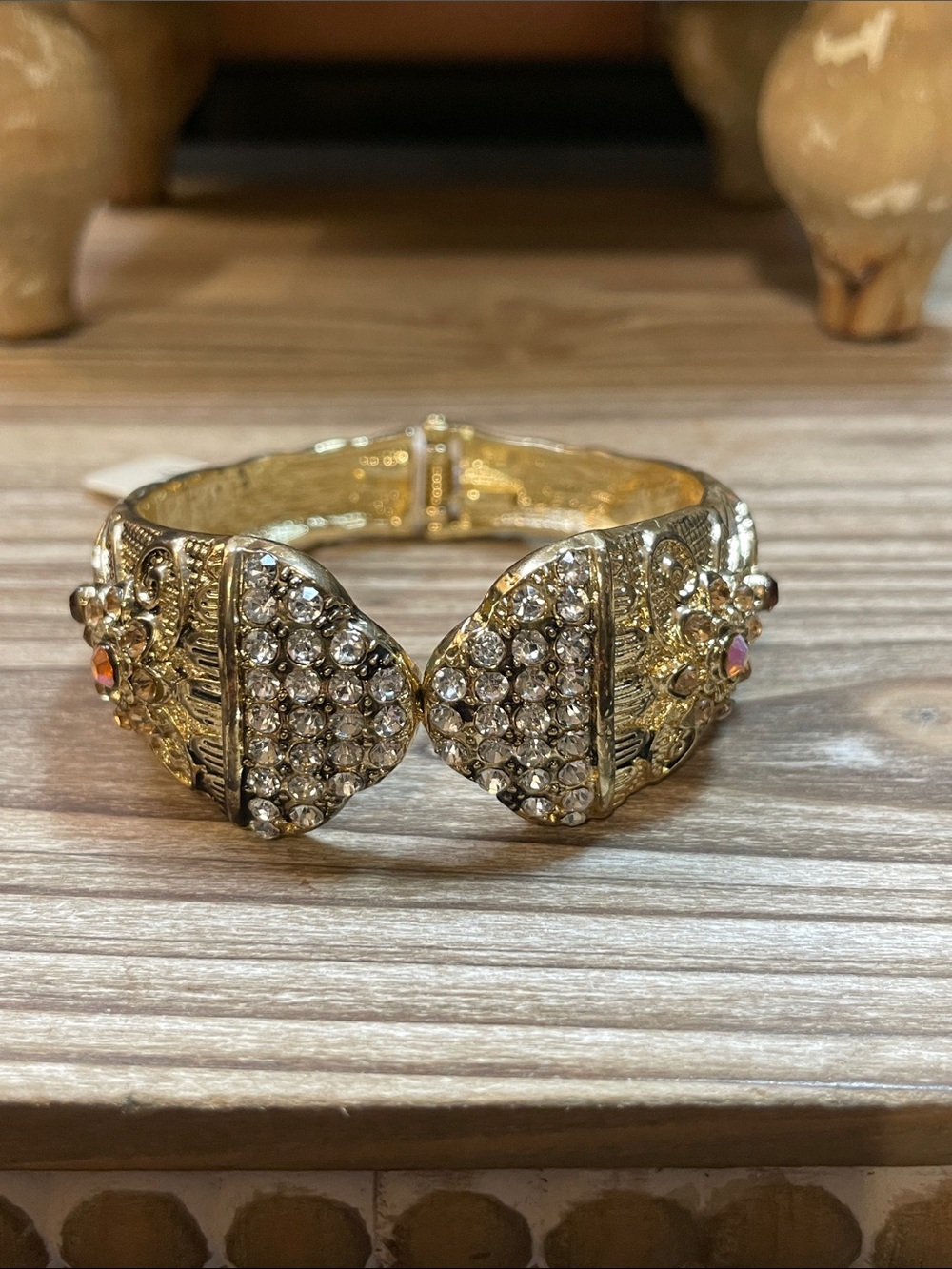 Gold Crystal Pavé Hinged Bracelet